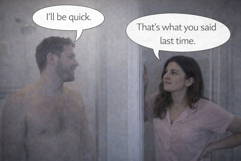 Steam filling the bathroom