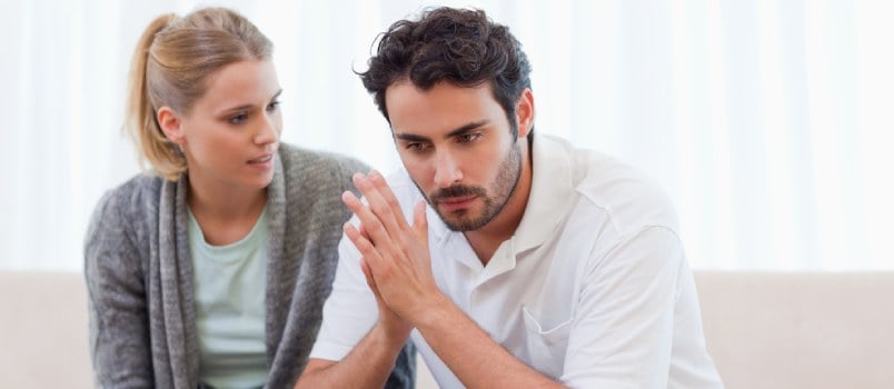 Conflict Men And Women Sitting Together On Couch Women Want To Talk, Man Is Ignoring Her