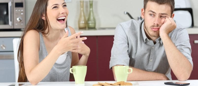 Man Not Interested While Girl Is Talking Continues Both Is On Cafe Dating