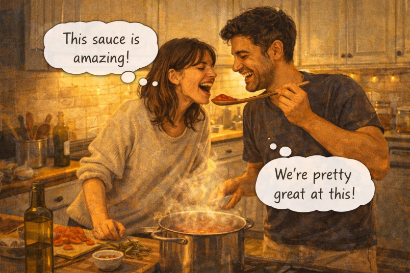 Couple making food together