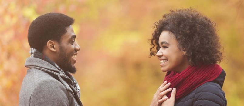 Afro Man Making Propose To His Girlfriend, Dating In Autumn Park