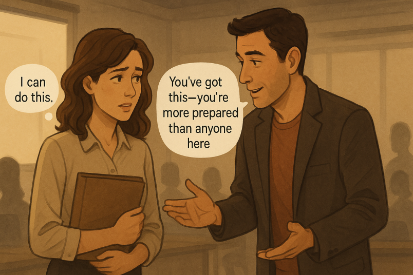 Co-worker motivating woman