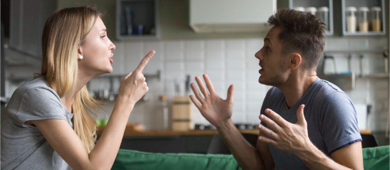 Angry Millennial Couple Arguing Shouting Blaming Each Other Of Problem