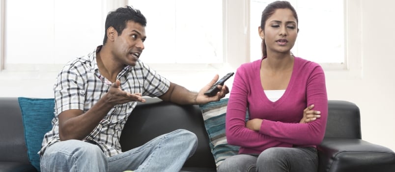 Angry Indian Couple Having An Argument In Their Living Room
