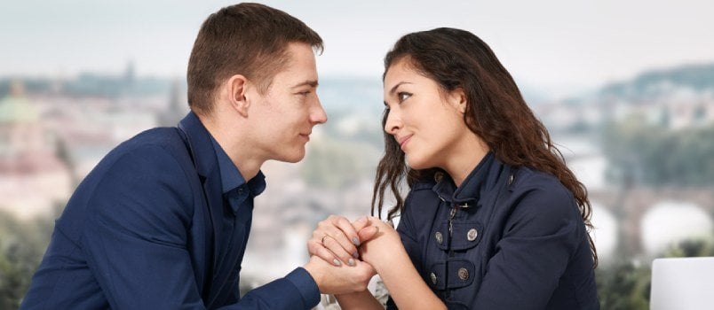 Beautiful Couple Communicate Outdoor In Love