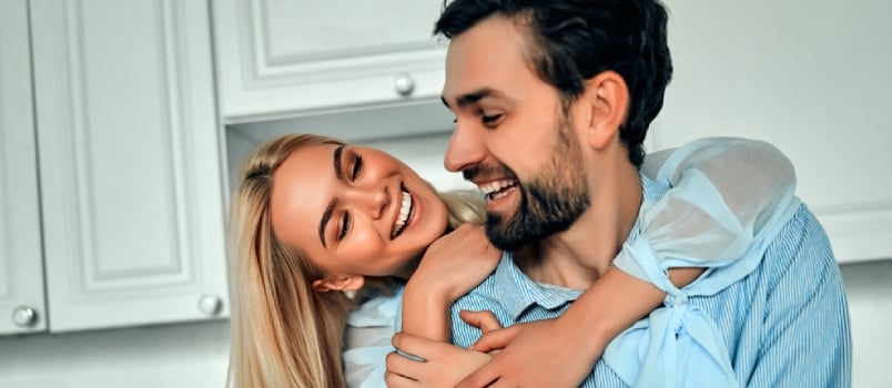 Happy Couple Being Romantic At The Room