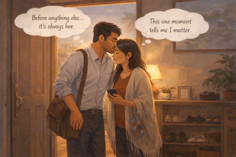 Forehead kiss moment