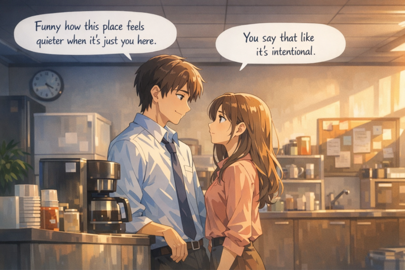 Office break room, late afternoon