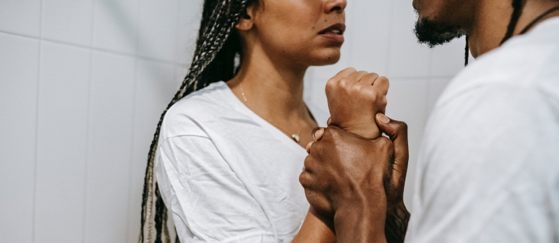 Closeups Hot Men Holding Lady Hand Forcefully Domestic Violence Concept