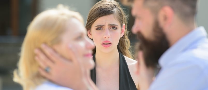 Jealous Girl Look At Couple In Love On Street