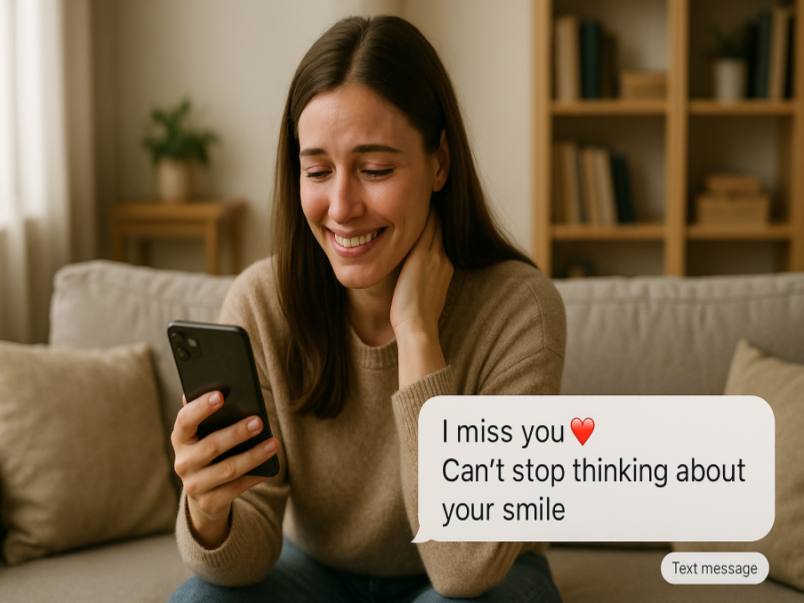 Woman reading text messages