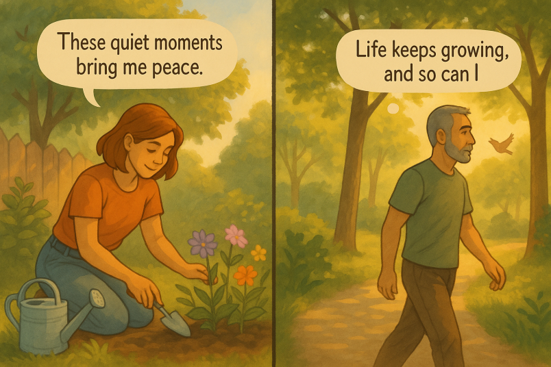 Man and woman taking a walk in nature