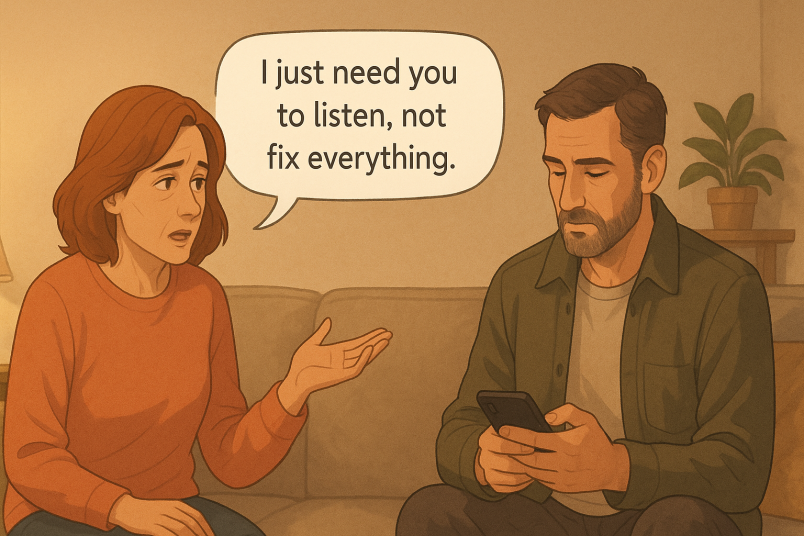 Woman wants to talk, her partner is indifferent