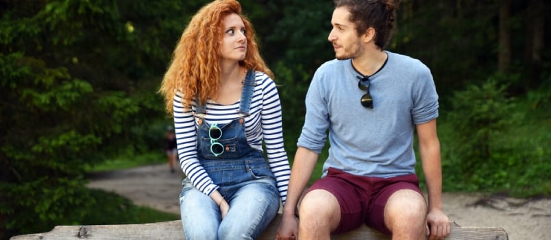 Young Couple Dating Outdoor On Hill Station
