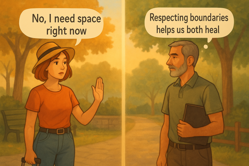 man and woman setting boundaries