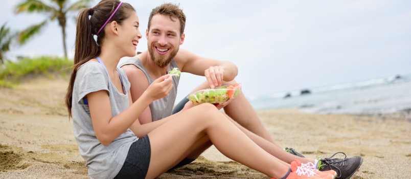 Salad - Healthy Fitness Couple Eating Food