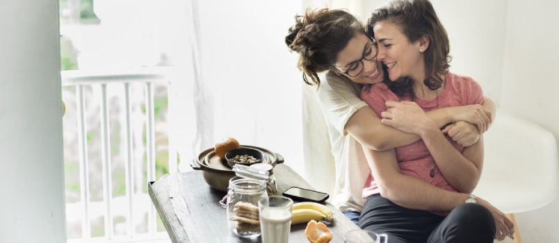 Lesbian Couple Together Indoors Concept
