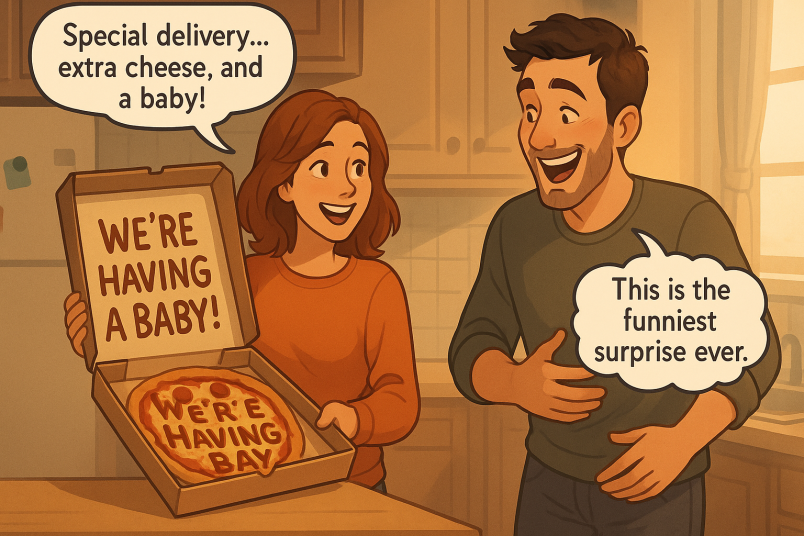 Woman announcing pregnancy in a quirky way