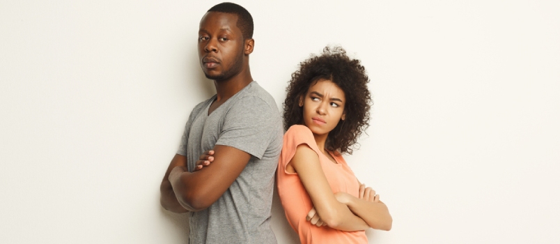Break Up or Divorce. Upset Young African-american Couple Standing Back to Back After Quarrel, Isolated White Background