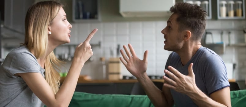 Frustrated Husband and Annoyed Wife Quarreling About Bad Marriage Relationships