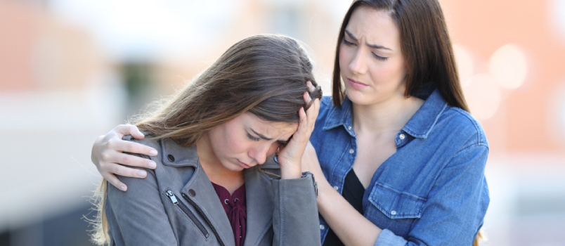 Emotional Friend Together While the Lady Is Convincing Him to Come Out the Problem