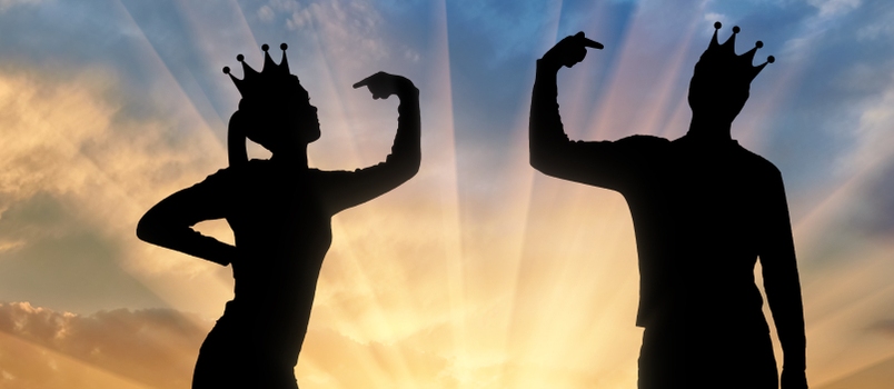Silhouette of a Narcissistic Woman and a Man With a Crown on Her Head Shows Each Finger on Herself