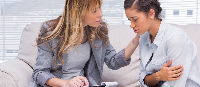 Sad Upset Problematic Lady With the Counselor in Her Office