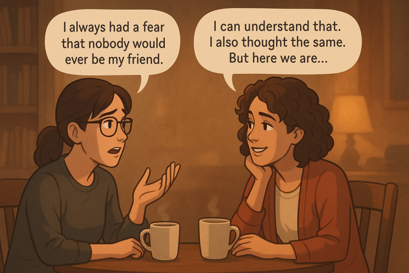 Friends talking and having coffee