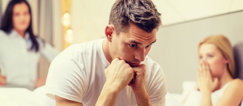 Relationships and Sexual Problems Concept - Wife Caught Man Cheating With Another Woman