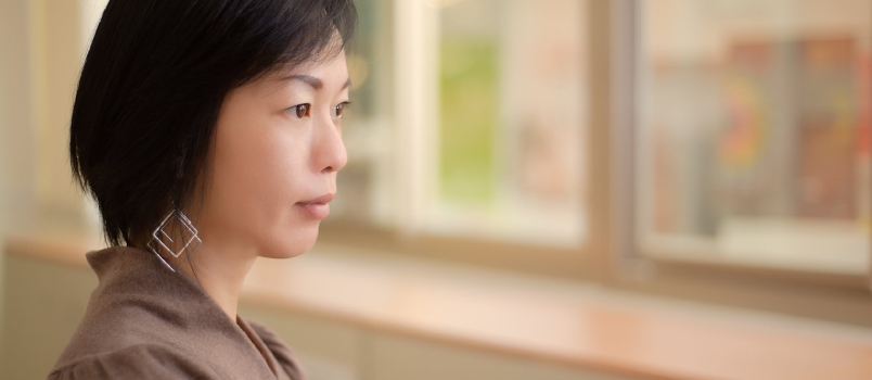 Thinking Expression of Asian Mature Woman, Closeup Portrait Indoor