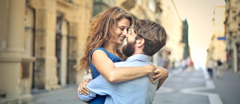 Happy Loving Couple Having Romance on Street on Vacation