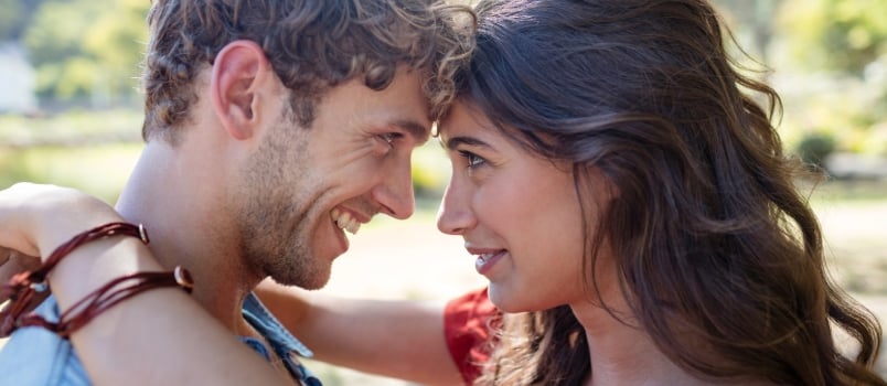 Happy Lovely Couple Looking Into Eachother Eyes Deep Love or Flirting Concept