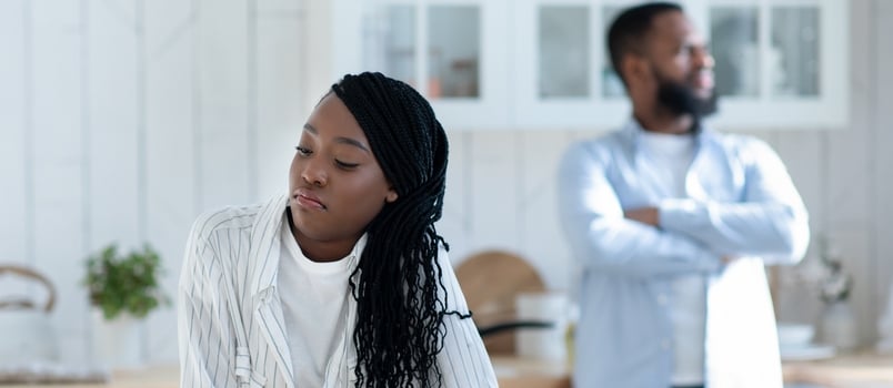 Portraif of Young Black Couple Standing in Kitchen After Argue