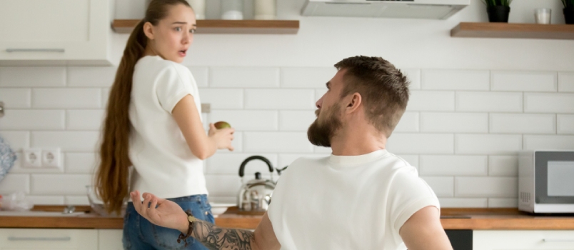 Hungry Mad Boyfriend Scolding Offended Girlfriend for Bad Cooking