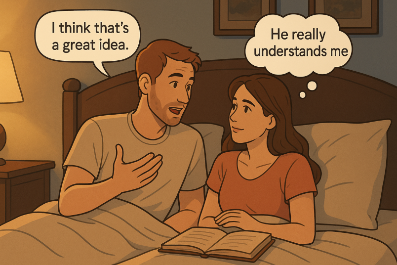 Couple having open conversation in bed