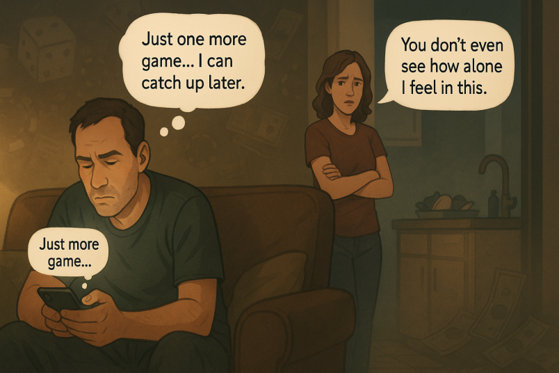 Man gambling creating tension at home