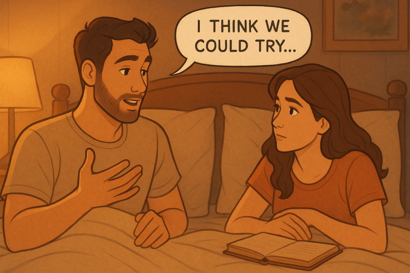 Men making a suggestion to woman