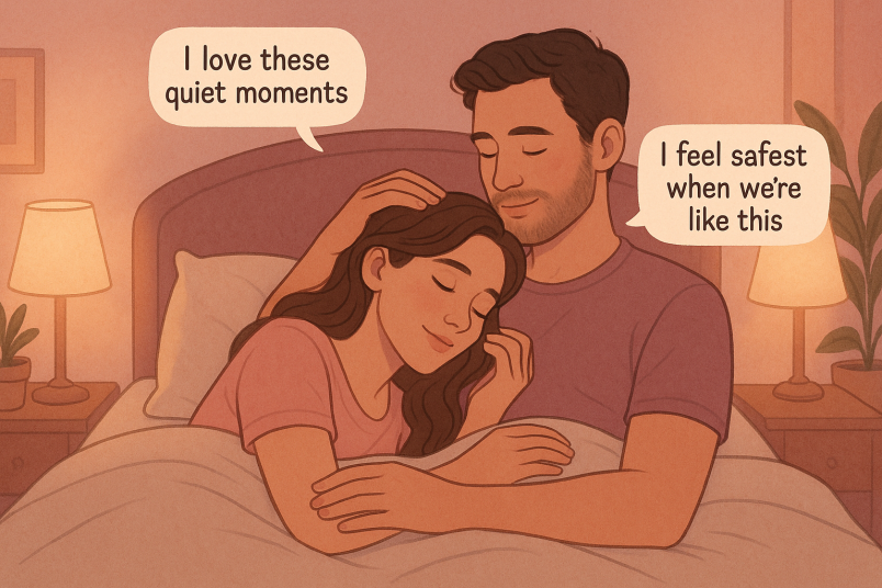 Pillow talk between happy couple 