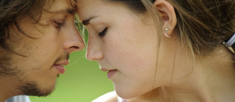 Young couple show tenderness towards each other