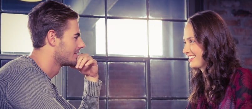 Couple smiling while talking
