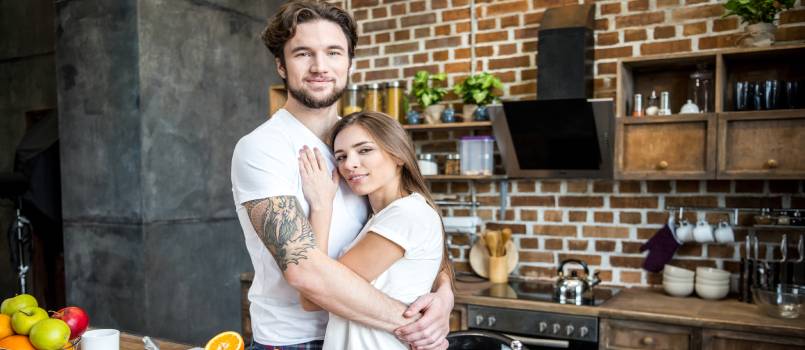 Young beautiful couple hugging each other