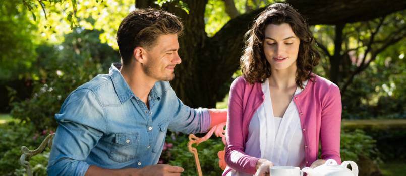 Couple sitting in garden