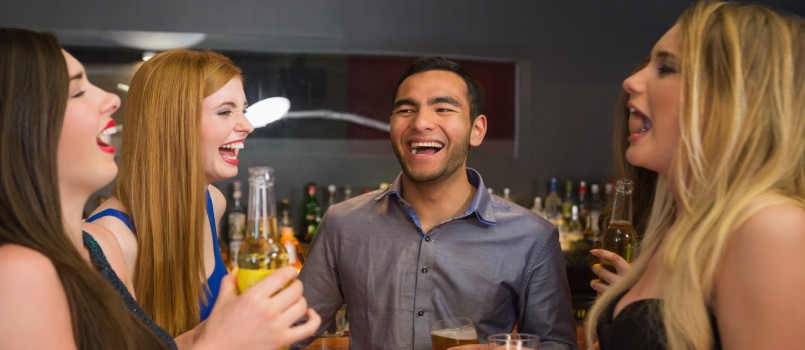 laughing friends talking