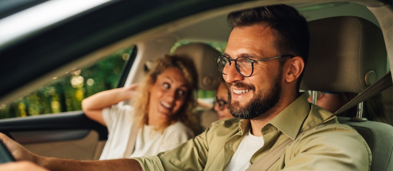 Happy family on a long drive