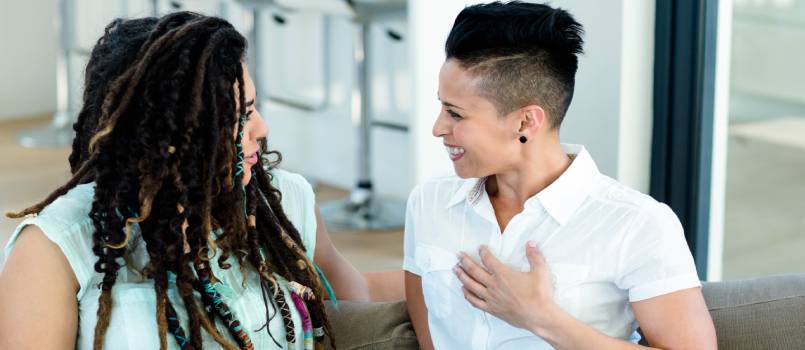 Young lesbian couple at home