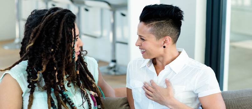 Lesbian couple talking to each other