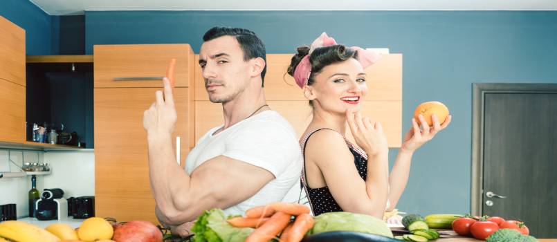 Couple cooking together