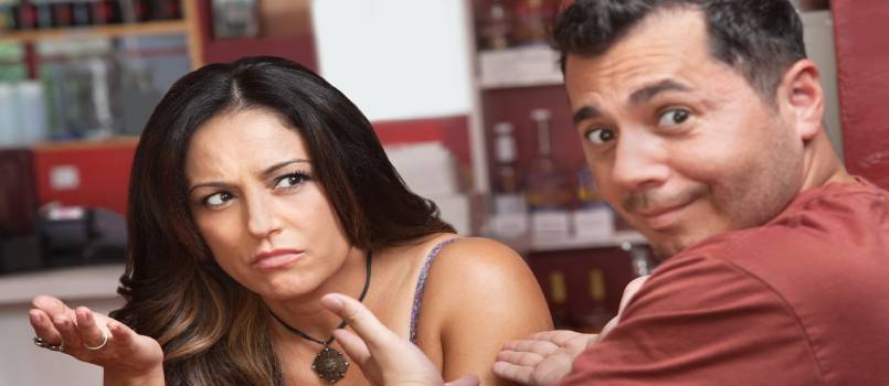 bickering couple in cafe