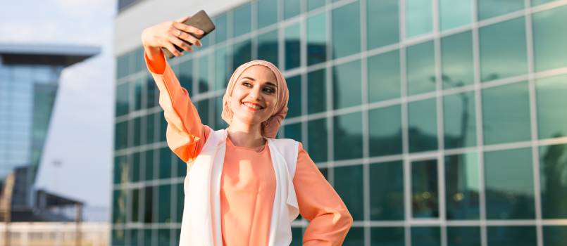 Women taking selfie