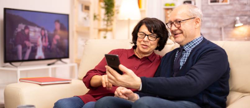 Couple using smartphone